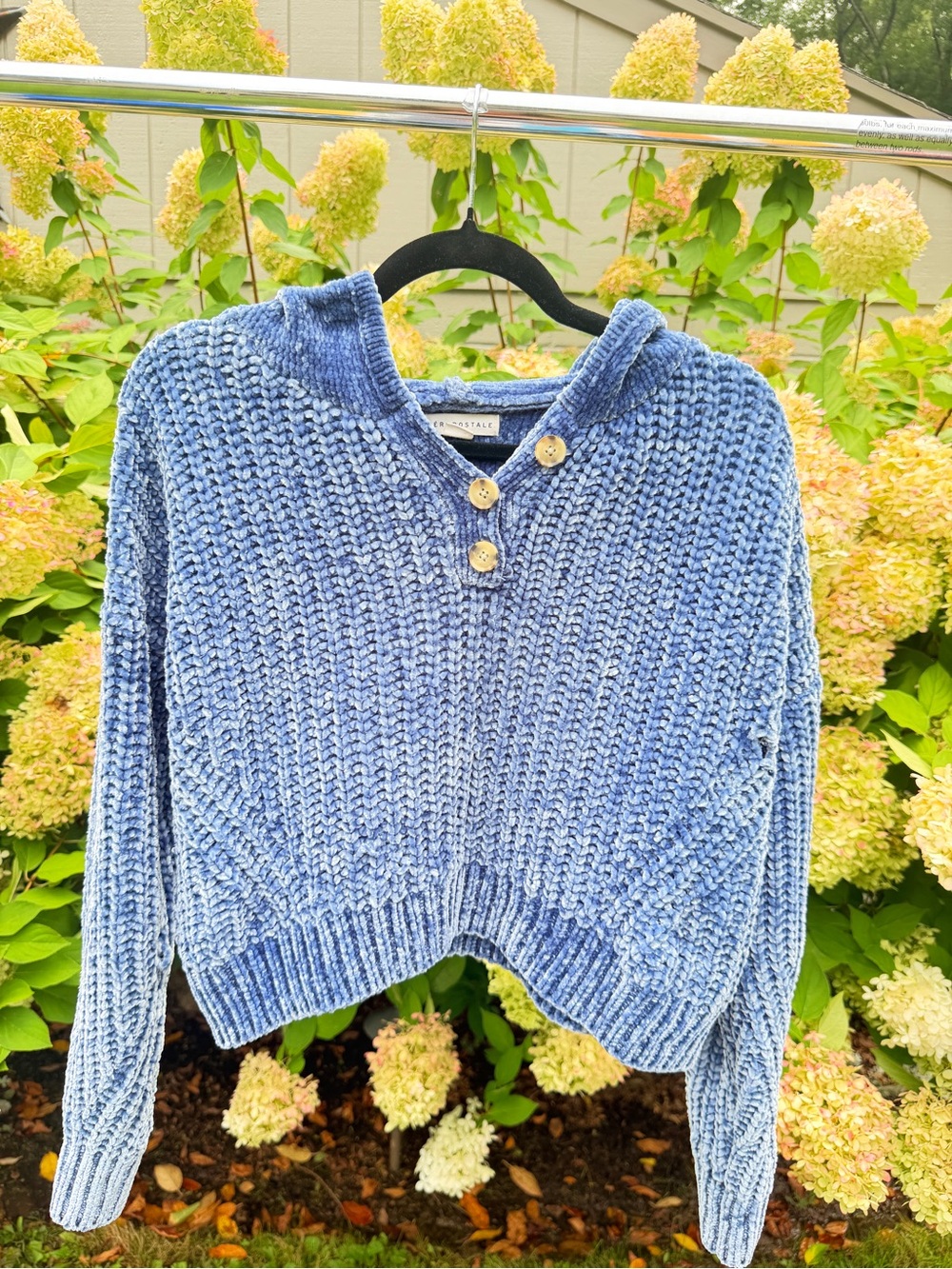 Aeropostale Blue Chunky Knit Hooded Sweater with Button Placket